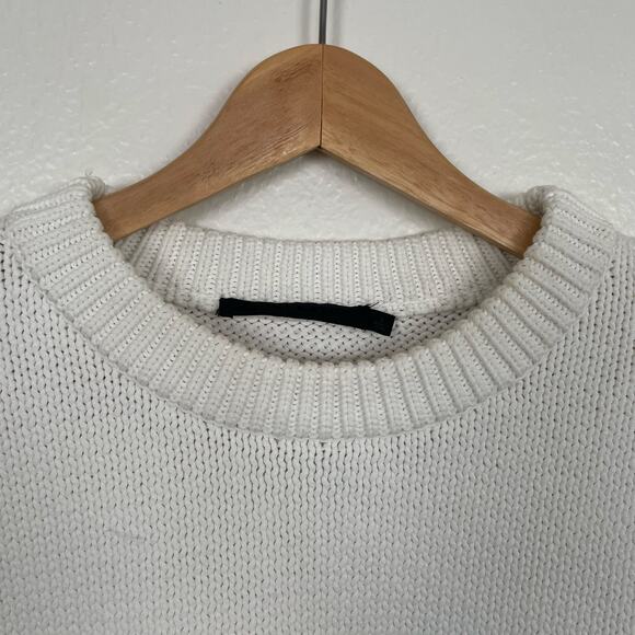 Jenni Kayne Chunky Crewneck Cotton Sweater Ivory White Boyfriend Everyday L - Picture 10 of 16